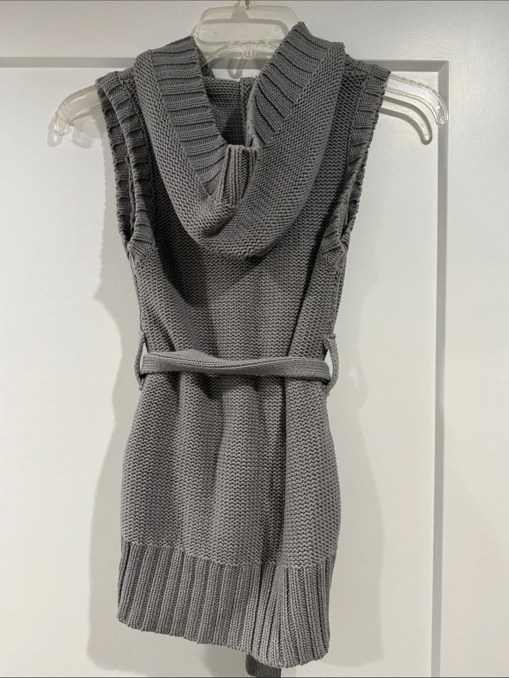 Old Navy Gray Cable-Knit Button Vest with Tie Belt